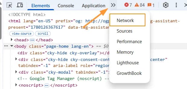 12.24 Open browser network tab