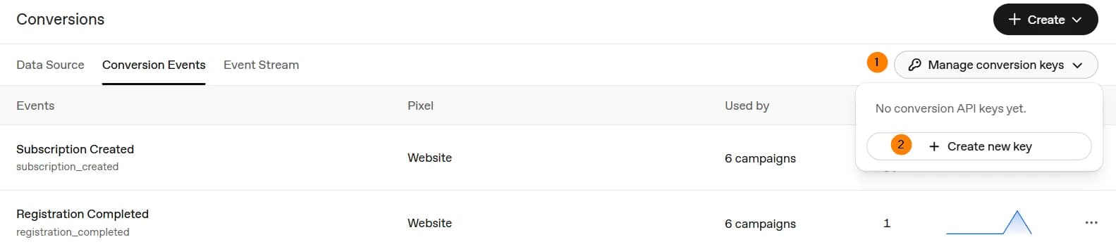 12.38 Manage conversion keys dropdown