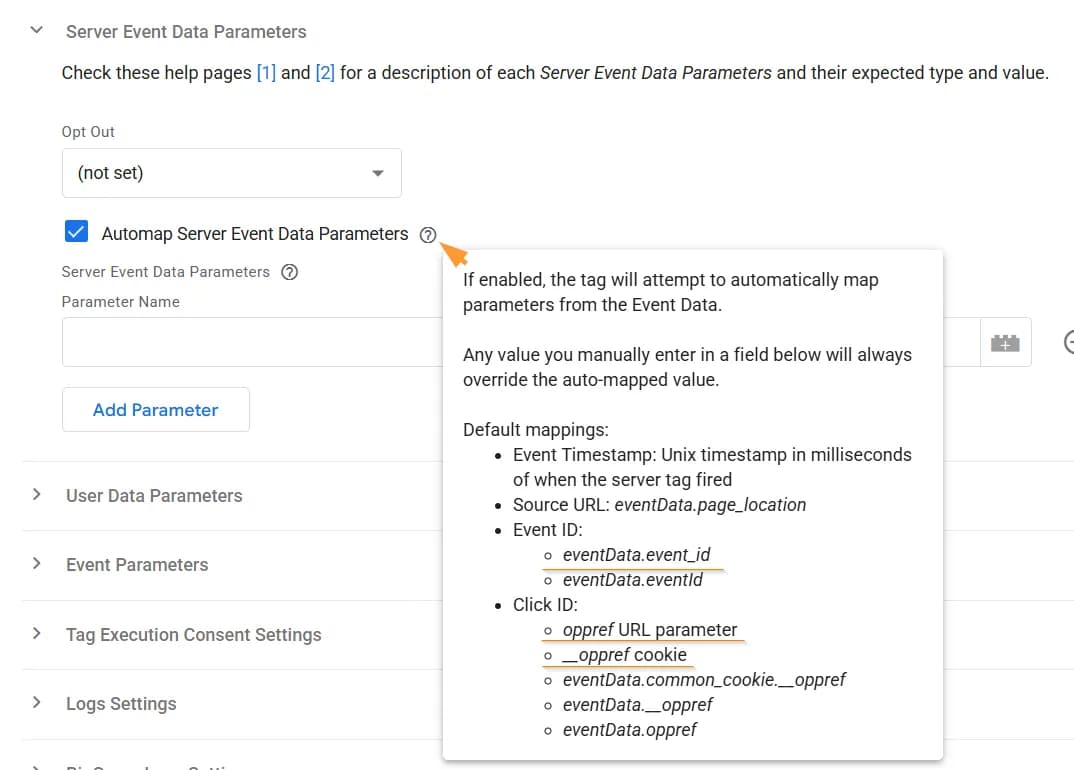 12.40 Automap server data parameters