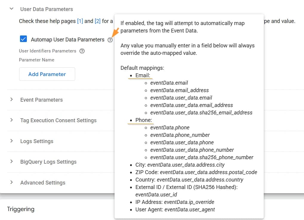 12.41 Automap user data parameters