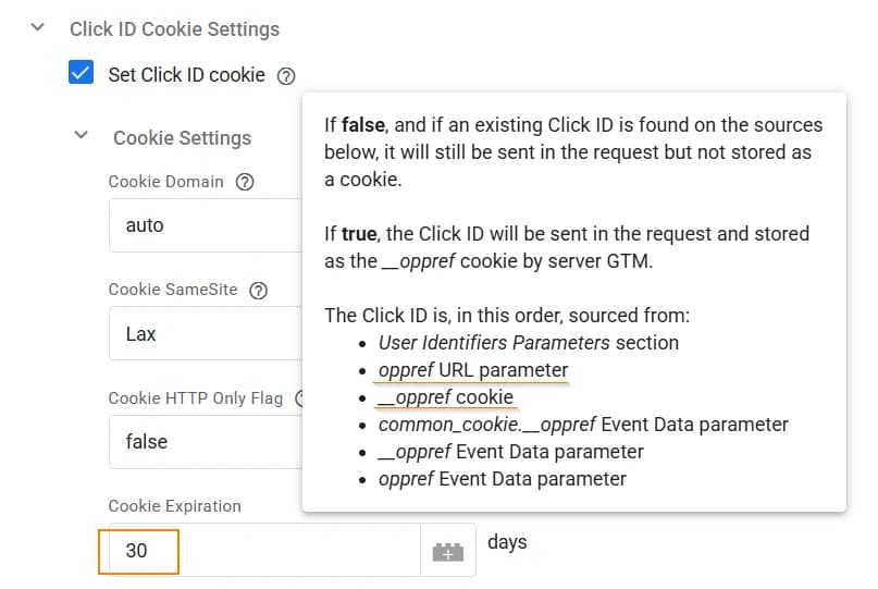 12.44 Click ID cookie settings