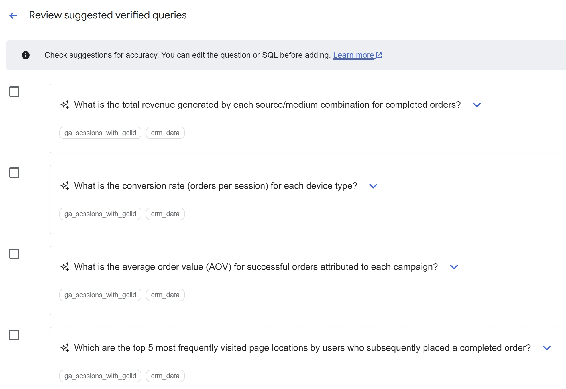 13.12 Review suggested verified queries