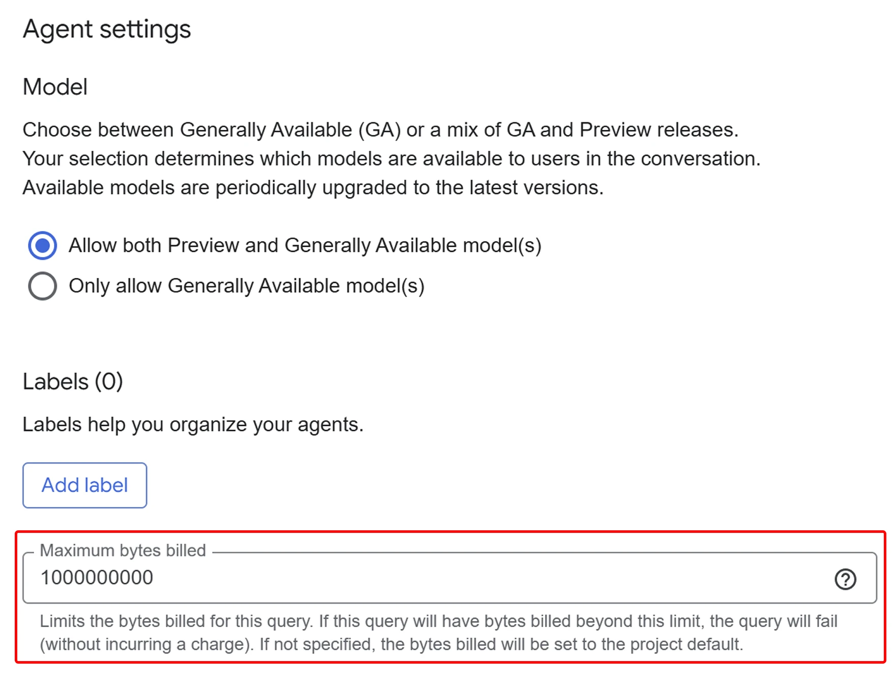 13.15 Maximum byte bills agent settings