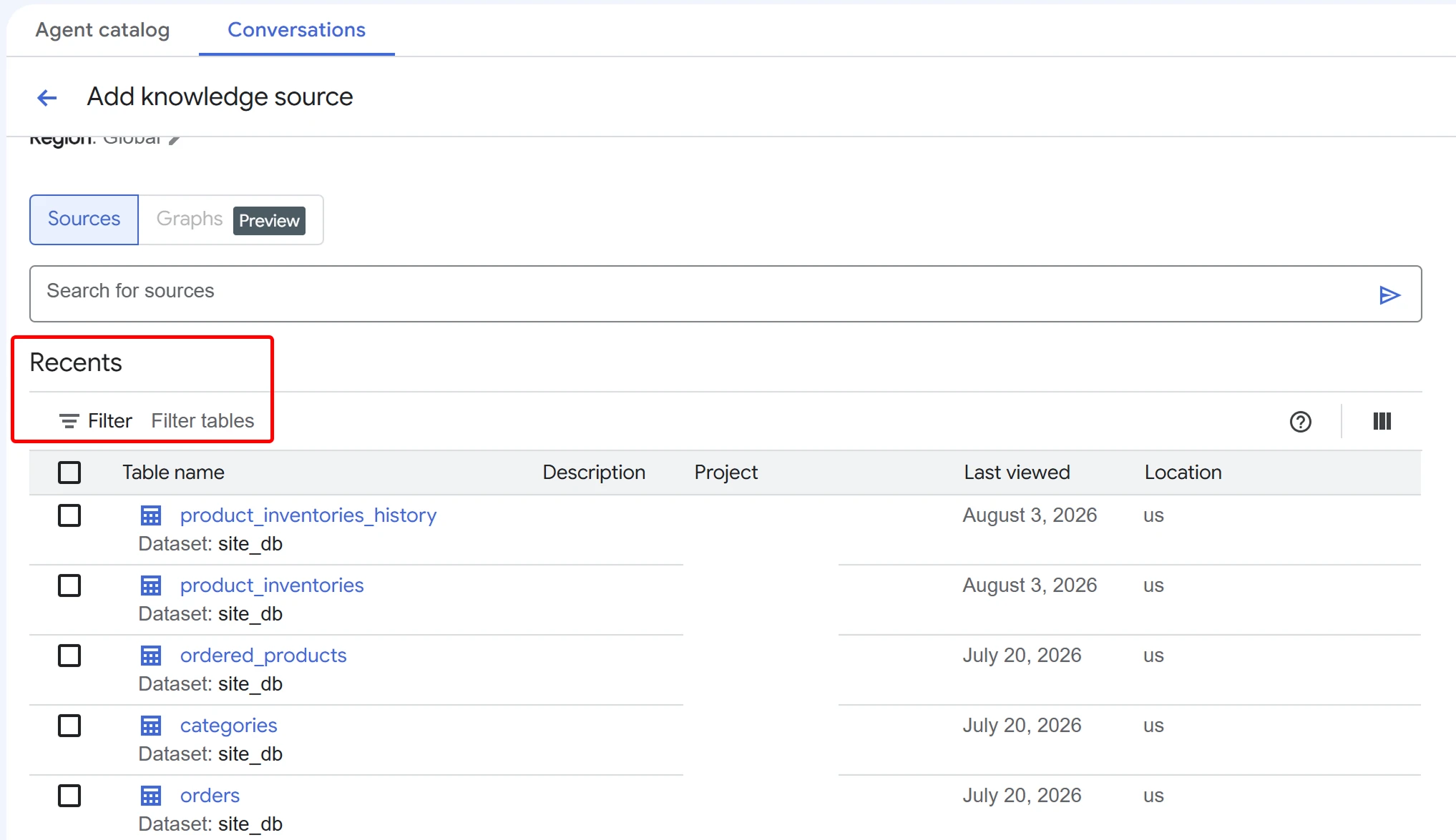 13.7 Find tables in recents
